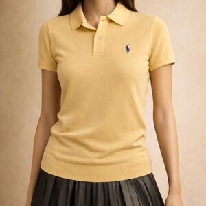 Polo Ralph Lauren 100% Cashmere Yellow Polo Sweater Short Sleeve M